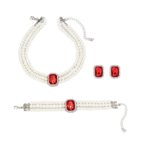 Gkaopi 3 Stück Perlen Schmuckset für Damen Layered Perlen Choker Halskette und Armkette Vintage Geometric Kristall Ohrringe Hochzeit Verlobung Braut Brautjungfer Prom Hochzeits Schmuck von Gkaopi