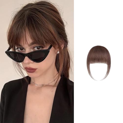 Gkaopi Clip in Pony 100% Haarteil Echthaar Clip in Bangs mit Schläfen Echthaar Fringe Bang Extension für Frauen Einteilige Perücke mit Natürlichem Pony Verlängerung Air Bangs Haarteil (Dunkelbraun) von Gkaopi