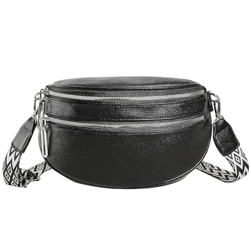 Gkaopi Crossbody Bag Damen Leder Crossbody mit Breitem Schultergurt Stylisch Sehr Schone Umhängetasche Genuine Leder Bauchtasche Moderne Taschen HS von Gkaopi