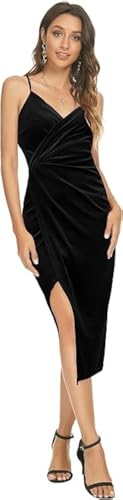 Gkaopi Damen Cocktailkleid Elegant Samtkleid Abendkleid Ärmellos Spaghettiträger Partykleid Sexy V-Ausschnitt Wickelkleid mit Seitenschlitz Fitted Midikleid Bodycon für Festliche Ball Party Cocktail Gkaopi Damen Cocktailkleid Elegant Samtkleid Abendkleid Ärmellos Spaghettiträger Partykleid Sexy V-Ausschnitt Wickelkleid mit Seitenschlitz Fitted Midikleid Bodycon für Festliche Ball Party Cocktail von Gkaopi