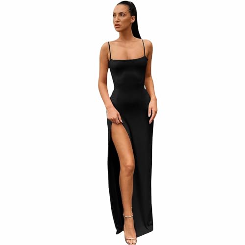 Gkaopi Elegante Kleider Damen Casual Basic Solid Kleid Spaghetti Strap Kleid Figurbetontes Ärmelloses Kleider Partykleid von Gkaopi