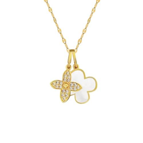 Gkaopi Halskette Damen Kleeblatt Anhänger Halskette Titanstahl Zweiseitig Halsketten mit Zirkon Kleeblatt Anhänger Halskette Kette Schmuck Geschenke für Mädchen von Gkaopi