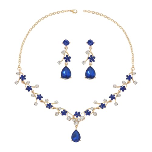 Gkaopi Hochzeit Schmuckset für Damen Kristall Halskette Baumelnden Ohrringen Set Blumen Schmuck Set mit Weiß Zirkonia Hochzeitstag Geschenke für Braut Brautjungfern Prom von Gkaopi
