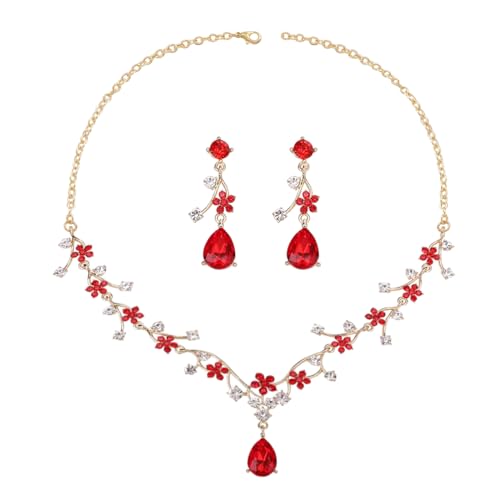 Gkaopi Hochzeit Schmuckset für Damen Kristall Halskette Baumelnden Ohrringen Set Blumen Schmuck Set mit Weiß Zirkonia Hochzeitstag Geschenke für Braut Brautjungfern Prom von Gkaopi