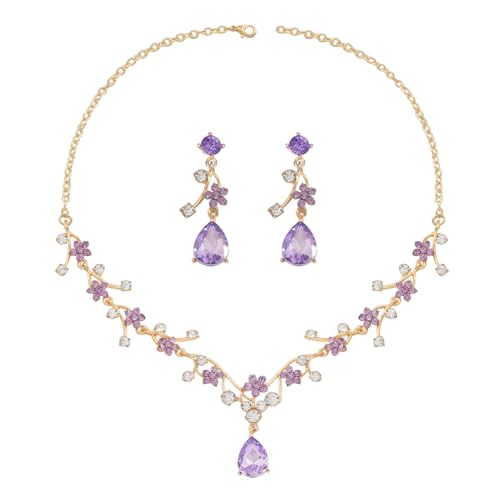 Gkaopi Hochzeit Schmuckset für Damen Kristall Halskette Baumelnden Ohrringen Set Blumen Schmuck Set mit Weiß Zirkonia Hochzeitstag Geschenke für Braut Brautjungfern Prom von Gkaopi