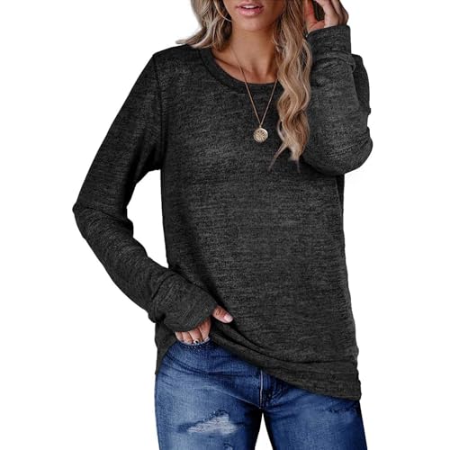 Gkaopi Longshirt Damen Langarm Basic Rundhals Oversize Pullover Lang Sweatshirt Bluse Sommer Oberteile Tops von Gkaopi