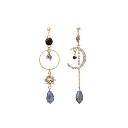 Gkaopi Ohrringe Hängend für Damen Mond Stern Asymmetrische Hängeohrringe con Kristall Strass Bohemian Halbmond Stern Quasten Tropfen Ohrstecker Lange Gold Hypoallergen Statement Ohrhänger (Gold) von Gkaopi