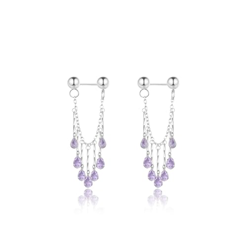 Gkaopi Ohrringe Silber Hängend für Damen Tropfenform Baumelnde Ohrringe Tropfenohrringe Kette Hypoallergen Zirkonia Lange Ohrring Quaste Funkelnde Vorne Hinten Ohrstecker Kette (Lila) von Gkaopi
