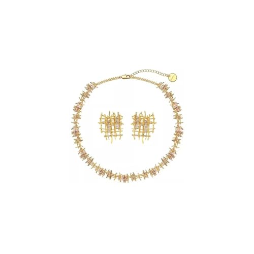 Gkaopi Schmuckset für Damen Gold Geflochten Halskette Ohrringe Schmuck Set mit Zirkonia Durchbrochene Halskette Ohrstecker Set Hochzeit Verlobung Braut Brautjungfer Prom Schmuck von Gkaopi