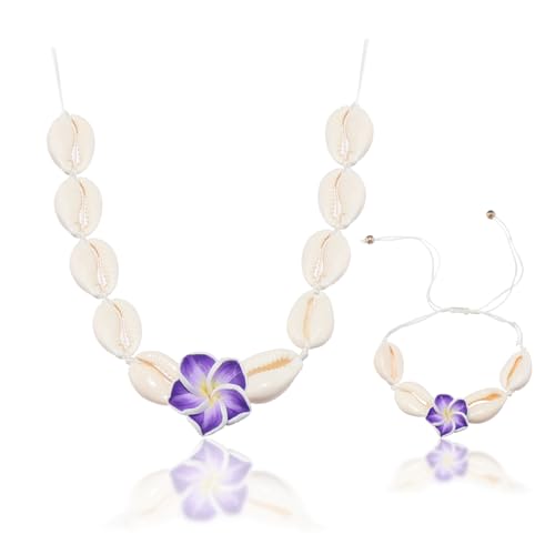 Gkaopi Schmuckset für Damen Muschel 2 Stück Muschelkette Und Blume Muschelarmband Boho Strand Schmuck Verstellbares Geschenk für Frauen Party Geburtstagsgeschenk Frauen Mädchen ZS von Gkaopi