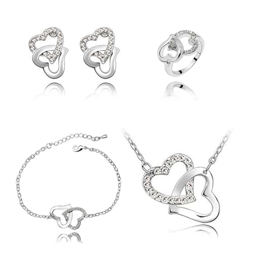 Gkaopi Silber Damen Schmuck Set 925 Sterling Silber Herz Halskette Armband Ohrringe Ring Anzug,Ich liebe Dich Ketten Hochzeitstag Geschenke für Sie Freundin Hypoallergen von Gkaopi