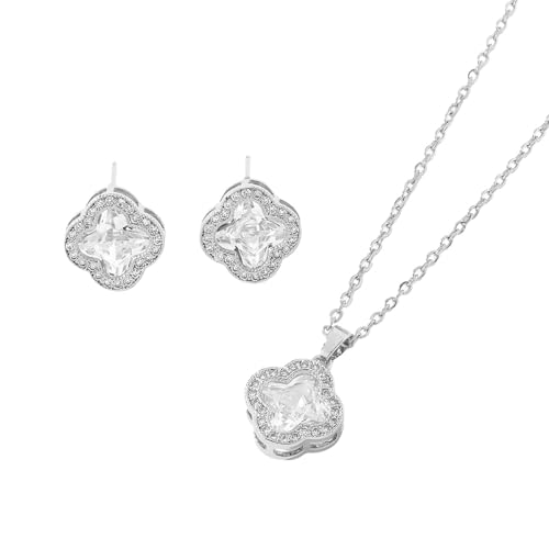 Gkaopi Vierblättriges Kleeblatt Schmuckset für Damen und Mädchen Anhänger Halskette Ohrstecker Hypoallergen Schmuck Set Verstellbarer Ketten Lucky Jewelry von Gkaopi