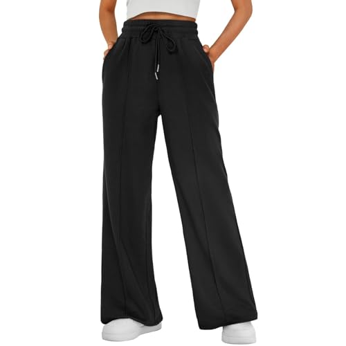 Jogginghose Damen Weite Sporthose Lang Loose Casual Yoga Hosen High Waist Weites Bein Hose mit Elastischer Taille Freizeithosen Hohe Trainingsanzug Hosen Baggy Sweathose Mit Taschen (L) von Gkaopi