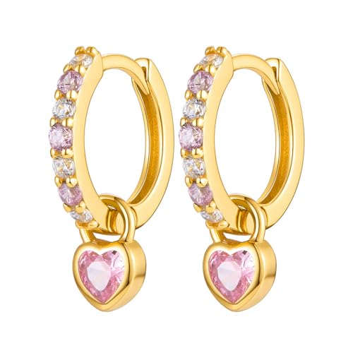 Ohrringe Gold Creolen für Damen Mädchen,14K Gold Huggie Ohrringes mit Zirkonia,Klein Creolen mit Herz Anhänger,Hypoallergene Ohrringe für Frauen Freundin Mama Ohrringe Gold Creolen für Damen Mädchen,14K Gold Huggie Ohrringes mit Zirkonia,Klein Creolen mit Herz Anhänger,Hypoallergene Ohrringe für Frauen Freundin Mama von Gkaopi