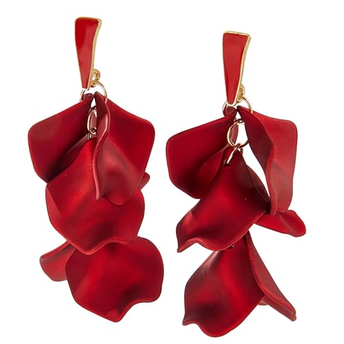Ohrringe für Damen Lang Rosenblatt Acryl Elegant Mehrstufige Übertriebene Blütenblatt Blumen Ohrringe Böhmische Hochzeit Brautjungfer Schmuck für Frauen und Mädchen HS von Gkaopi