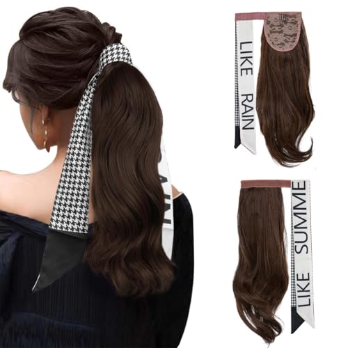 Pferdeschwanz Extensions,40cm Klettverschluss Wrap Gewellte Pferdeschwanz Verlängerung Haarteil Zopf Clip in Ponytail Extension Synthetik Haarverlängerung für Damen Mädchen von Gkaopi
