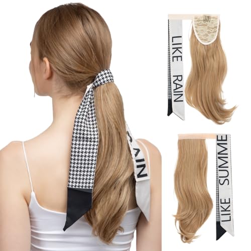 Pferdeschwanz Extensions,40cm Klettverschluss Wrap Gewellte Pferdeschwanz Verlängerung Haarteil Zopf Clip in Ponytail Extension Synthetik Haarverlängerung für Damen Mädchen von Gkaopi