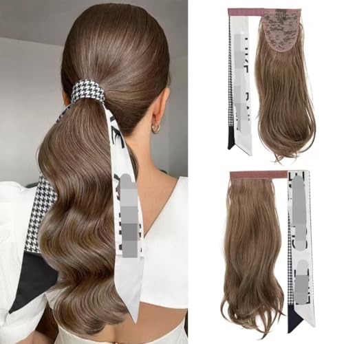 Pferdeschwanz Extensions,40cm Klettverschluss Wrap Gewellte Pferdeschwanz Verlängerung Haarteil Zopf Clip in Ponytail Extension Synthetik Haarverlängerung für Damen Mädchen von Gkaopi