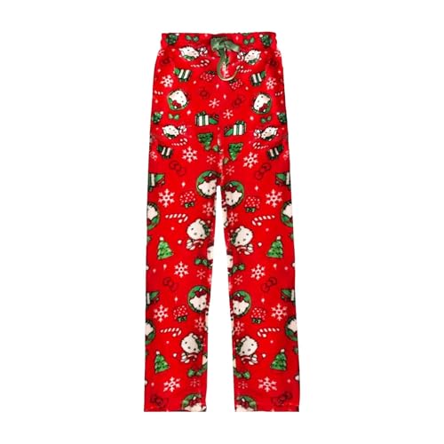 Pyjama Hose Schlafanzug Damen Kitty Flanell Pyjama Hose Weihnachtstag Pyjama Hosen Lang Flanell Pyjama Hose Schlafhose Weich Kawaii Pyjamas Anime Cartoon Bequeme Winter Schlafanzughose von Gkaopi