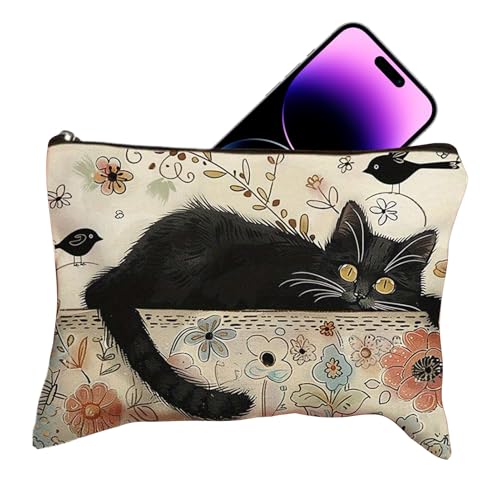 GkgWuxf Katzen Bleistifttasche, Katzen Motiv Kosmetiktasche, Mode Umhängetasche Organizer Vintage Design Für Damen Kosmetik Schule Geburtstag Reisetoilette von GkgWuxf