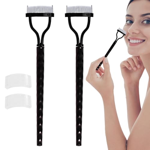 GkgWuxf Wimpernabscheider, Mascara -Kamm | 2 -Pack -Metall -Zähneabscheider Pinsel mit Abdeckung,Augenbrauenbürste, kosmetisches Werkzeug, Make -up -Vorräte, Brow -Make -up -Applikator für den von GkgWuxf