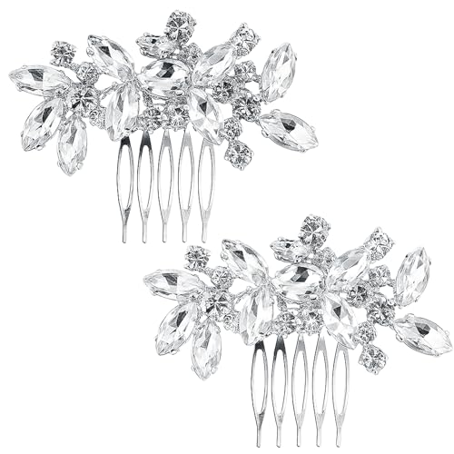 Gkhlg 2 Stück Hochzeits-Haarschmuck für Damen, Strass, Haarkämme, Hochzeits-Haarspange, stilvoll, bequem, geeignet für alle Frisuren, silberfarben, Haarschmuck für Bräute, Brautjungfern, Partys von Gkhlg