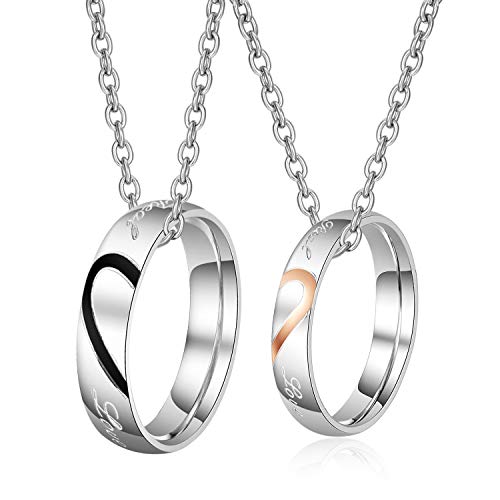 Gkmamrg Valentinstagsgeschenk Partner Pärchen Geschenk Ringe Anhänger mit Ketten 50cm 60cm, Zirkonia Partnerringe Paar Halskette mit Gravur Partnerketten Liebesgeschenk von Gkmamrg