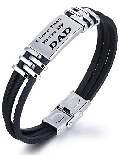 Vatertagsgeschenk für papa Armband mit Gravur Silikon schwarz Edelstahl geflochten Armreif mit Geschenkbox für Dad Vater Geschenk (I Love That You Are My Dad) von Gkmamrg