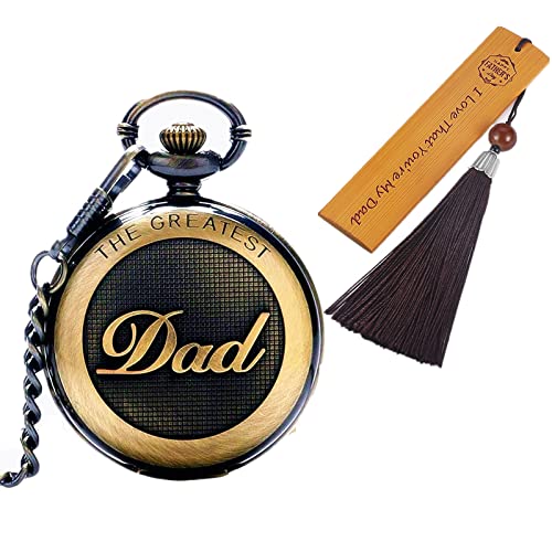 Gkmamrg Vatertagsgeschenk Papa Geschenke Vintage Dad Taschenuhr Holz Lesezeichen mit Gravur für Vater von Gkmamrg