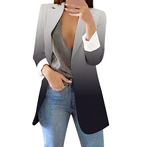 Gkojhj Damen Sommer Blazer Einfarbig Business Retro Jacke Büro Office Sportlich Schlanke Passform Knöpfen Slim Fit Jacke Blazer Tailliert Sakkos Damenjacke für Arbeit Büro Sakko von Gkojhj