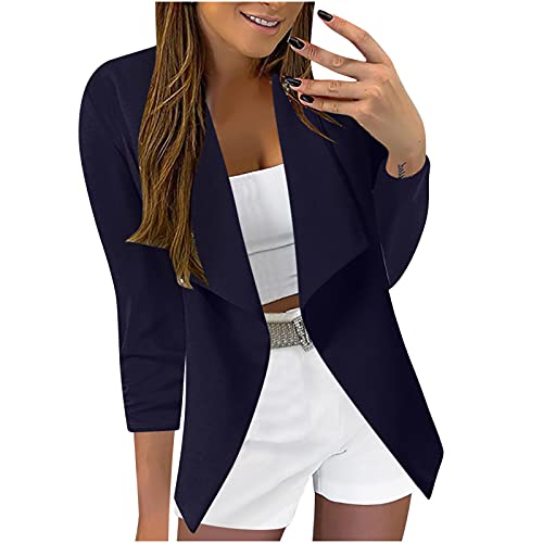 Damen Blazer Eleganter Mit Offener Front LäSsige Strickjacke Stilvoller Business BüRo Revers Blazerjacke Damen Mantel 3/4 RüSchenäRmel Festival Jacke Slim Schicker Saum Solider Anzug Arbeitskleidung von Gkojhj