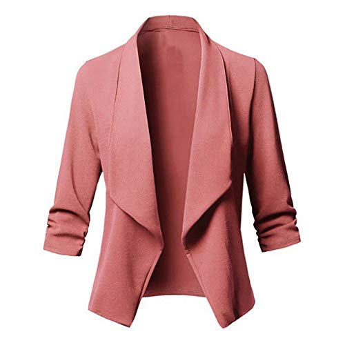 Damen Blazer Eleganter Mit Offener Front LäSsige Strickjacke Stilvoller Business BüRo Revers Blazerjacke Damen Mantel 3/4 RüSchenäRmel Festival Jacke Slim Schicker Saum Solider Anzug Arbeitskleidung von Gkojhj