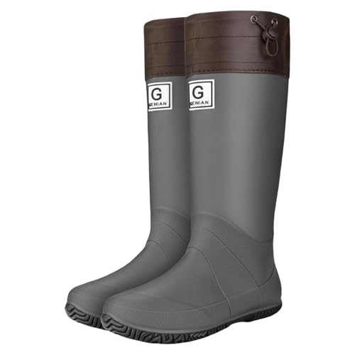 Gkojhj Gummistiefel für Damen, kniehohe Stiefel, weite Passform, wasserdicht, stilvoll, wasserdicht, leicht zu reinigen, Regenstiefel für Herbst, Winter, Wandern, Gummi, Outdoor und Spazierengehen von Gkojhj