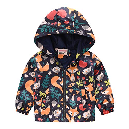 Gkojhj Kinder Jacke Mädchen Baby Winddichte Langarm Drucke Jacke Mantel mit Reißverschluss Kälteschutz Outdoorjacke Übergangsjacke Softshell Jacke Kinderjacke Herbst Winter Parka Übergangsjacke von Gkojhj