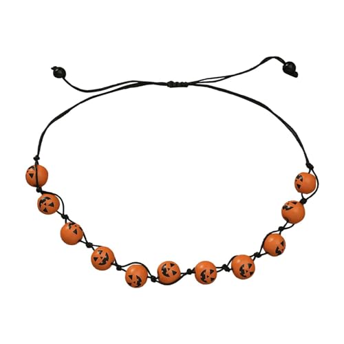 Gkumgwo Holzschmuck - Kürbis-Spinnen-Druck-Holzschmuck | Tragbare Halloween-Halskette mit langem Strang, Kunst-Dekor, Schmuck für Damen, Herren, Mädchen von Gkumgwo