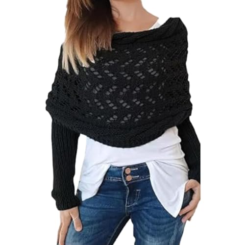 Gkumgwo Multifunktionstuch Mit Ärmeln | Gestrickter Wickel Mit Ärmeln | Strickschal Mit Ärmeln Für Damen | Pullover Schal Zopfmusterschal | Damen Modischer Pullover Oberteile Häkelschal von Gkumgwo