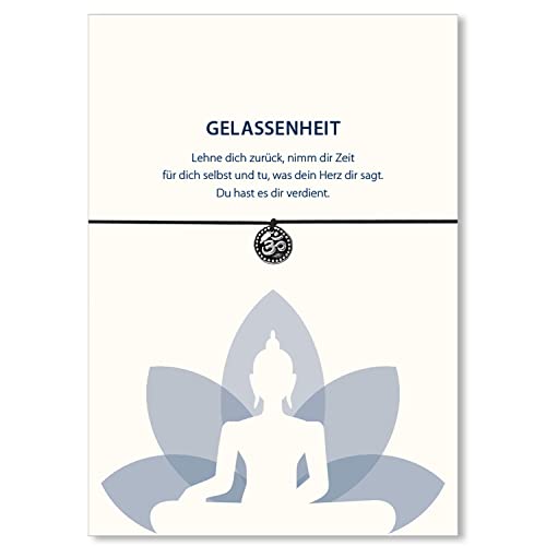 Glücksschmiedin - Achtsamkeit Geschenk, Armband mit silberfarbenem Om Anhänger und Motivation Postkarte, handgefertigt von Glücksschmiedin