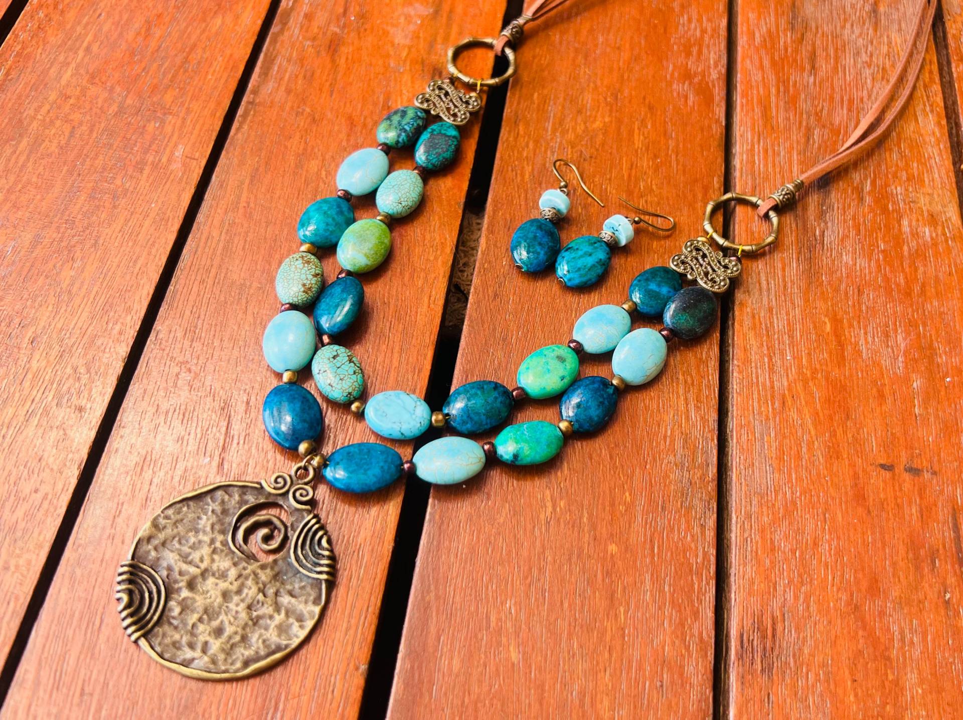 statement Türkis Halskette Und Ohrringe, Boho Schmuck Set, Türkis Lange Halskette, Türkis Edelstein Halskette, Boho statement Türkis Halskette Und Ohrringe, Boho Schmuck Set, Türkis Lange Halskette, Türkis Edelstein Halskette, Boho von GlArtJewelry
