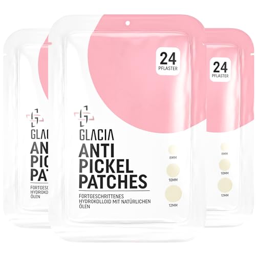 Pickel Patch by Glacia® – 72er Pack Pimple Patches für alle Hauttypen – Hydrokolloid-Pflaster mit natürlichen Ölen wie Teebaum und Calendula für sanfte Hautpflege von Glacia