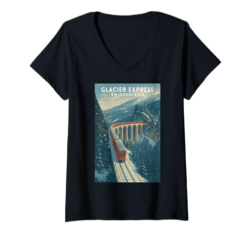 Damen Glacier Express Schweiz Vintage Alpenzug Reise T-Shirt mit V-Ausschnitt Damen Glacier Express Schweiz Vintage Alpenzug Reise T-Shirt mit V-Ausschnitt von Glacier Express Souvenirs & Gifts