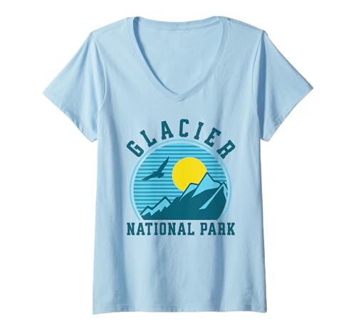 Damen Glacier-Nationalpark T-Shirt mit V-Ausschnitt Damen Glacier-Nationalpark T-Shirt mit V-Ausschnitt von Glacier National Park Montana USA Outdoor Vintage