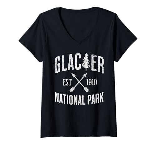 Damen Glacier-Nationalpark T-Shirt mit V-Ausschnitt Damen Glacier-Nationalpark T-Shirt mit V-Ausschnitt von Glacier National Park Montana USA Outdoor Vintage
