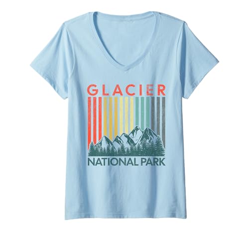 Damen Glacier-Nationalpark T-Shirt mit V-Ausschnitt Damen Glacier-Nationalpark T-Shirt mit V-Ausschnitt von Glacier National Park Montana USA Outdoor Vintage