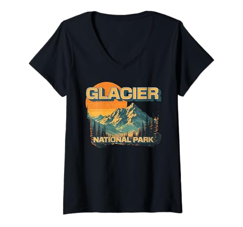 Damen Glacier-Nationalpark T-Shirt mit V-Ausschnitt Damen Glacier-Nationalpark T-Shirt mit V-Ausschnitt von Glacier National Park Montana USA Outdoor Vintage