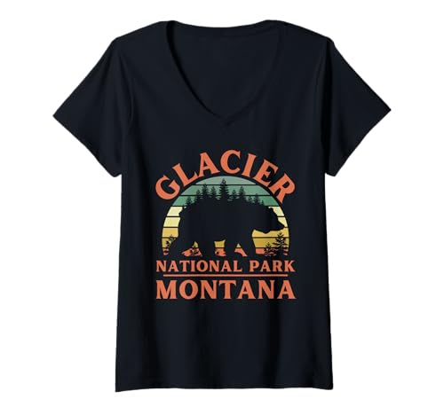 Damen Glacier-Nationalpark T-Shirt mit V-Ausschnitt Damen Glacier-Nationalpark T-Shirt mit V-Ausschnitt von Glacier National Park Montana USA Outdoor Vintage