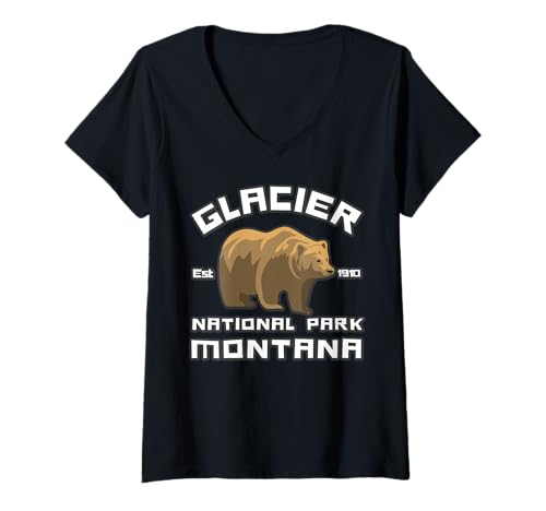 Damen Glacier-Nationalpark T-Shirt mit V-Ausschnitt Damen Glacier-Nationalpark T-Shirt mit V-Ausschnitt von Glacier National Park Montana USA Outdoor Vintage