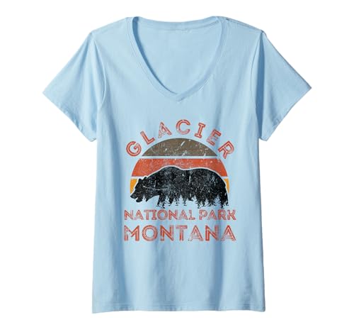 Damen Glacier-Nationalpark T-Shirt mit V-Ausschnitt Damen Glacier-Nationalpark T-Shirt mit V-Ausschnitt von Glacier National Park Montana USA Outdoor Vintage