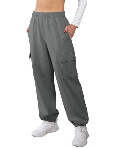 Glacspyg Damen Hose Lang Sporthose Fitness High Waist mit Elastischem Bund und Taschen Freizeithose Enges Bein Dunkelgrau XS von Glacspyg