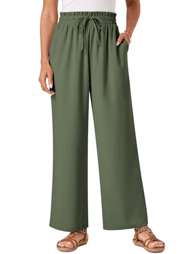 Glacspyg Damen Hosen Casual Flowy Wide Leg Freizeithose High Waisted Kordelzug Palazzo Hosen mit Taschen Graugrün 2XL Glacspyg Damen Hosen Casual Flowy Wide Leg Freizeithose High Waisted Kordelzug Palazzo Hosen mit Taschen Graugrün 2XL von Glacspyg