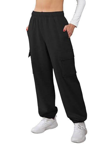 Glacspyg Damen Hose Lang Sporthose Fitness High Waist mit Elastischem Bund und Taschen Freizeithose Enges Bein Schwarz S von Glacspyg